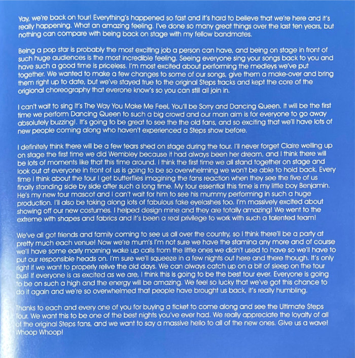 Steps tour programme